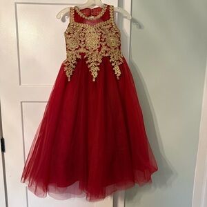 Elegant Red and Gold Kids Dress size 8